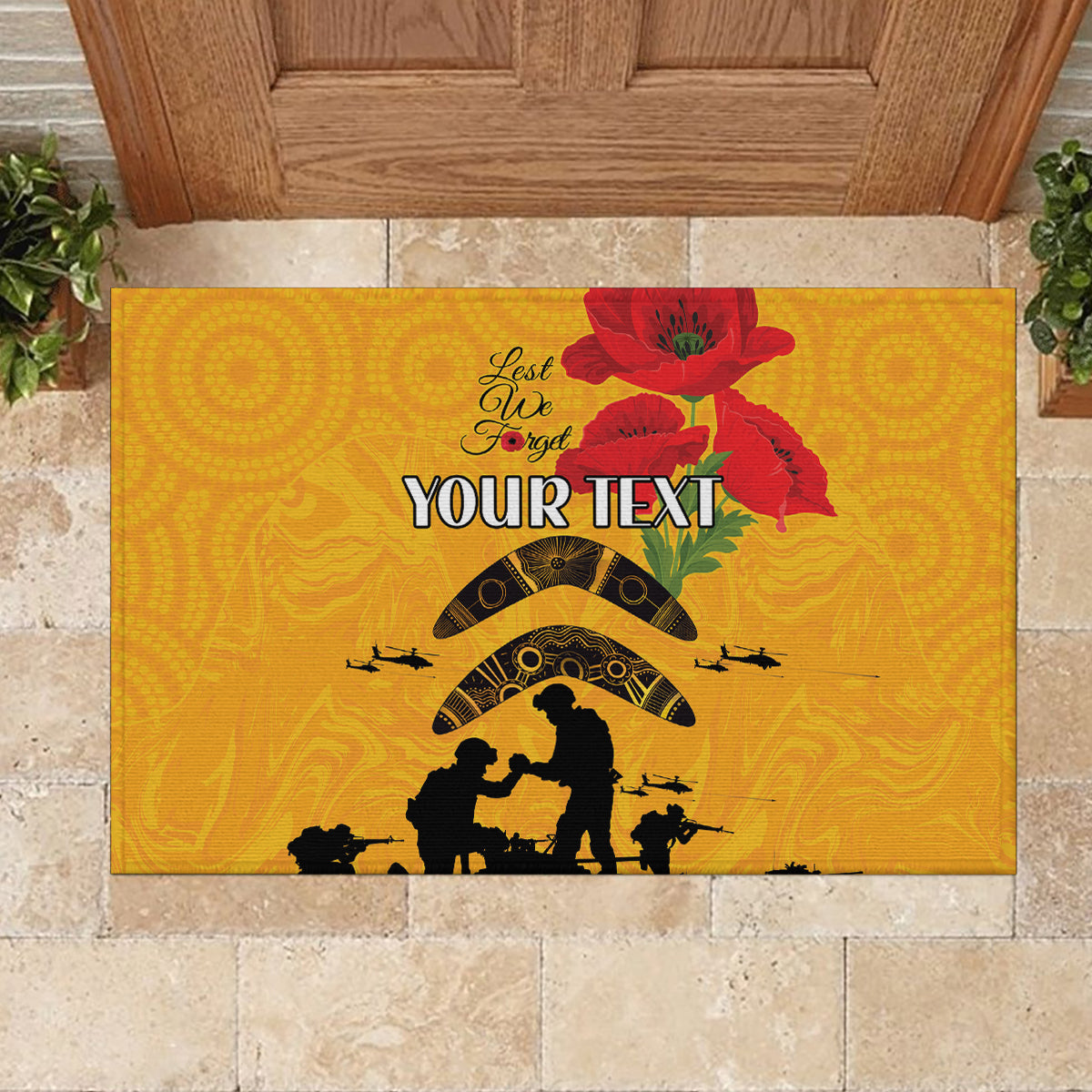 Australia Matildas Soccer ANZAC Custom Rubber Doormat Gallipoli Soldier With Aboriginal Dots Art
