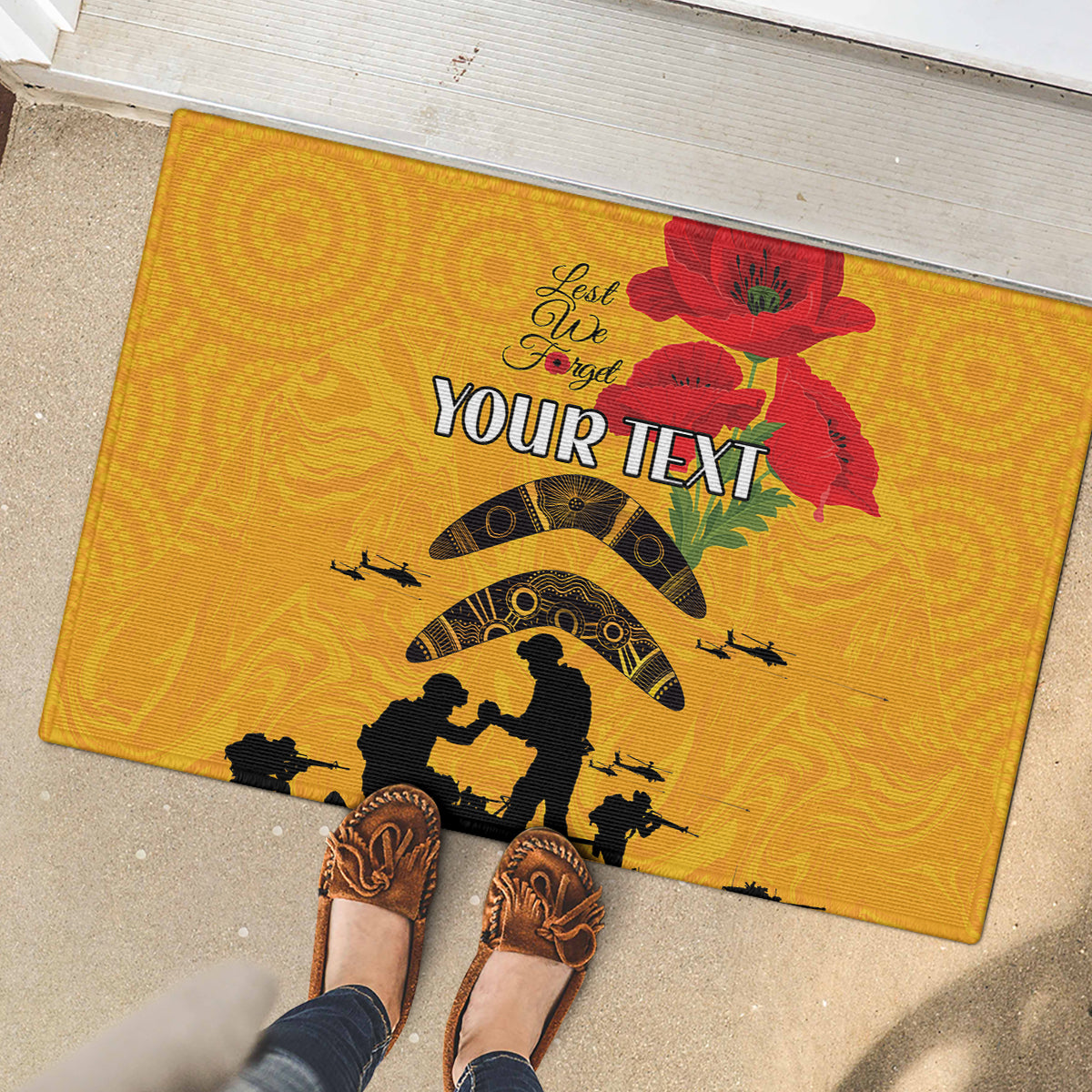 Australia Matildas Soccer ANZAC Custom Rubber Doormat Gallipoli Soldier With Aboriginal Dots Art