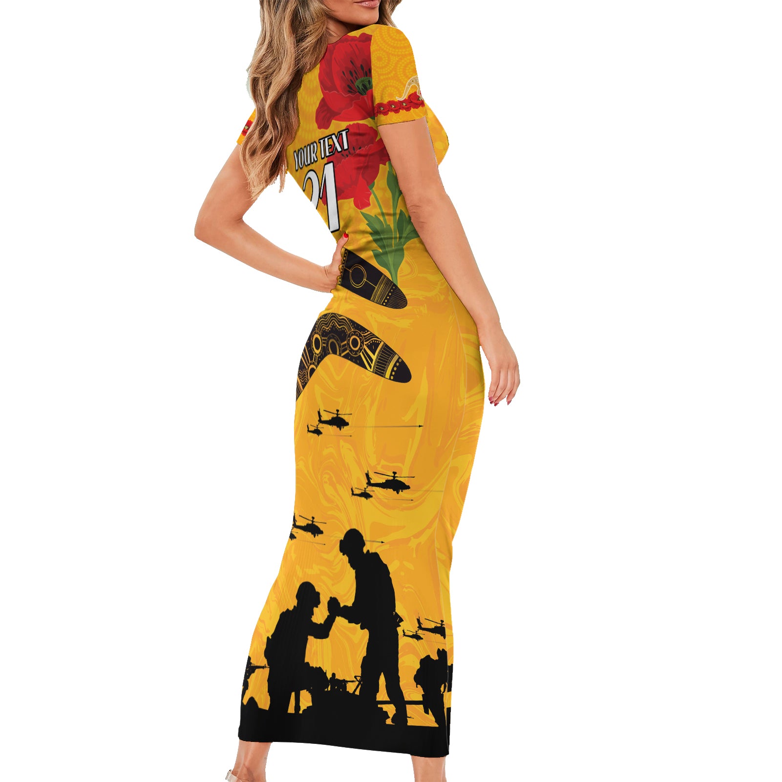 Australia Matildas Soccer ANZAC Custom Short Sleeve Bodycon Dress Gallipoli Soldier With Aboriginal Dots Art