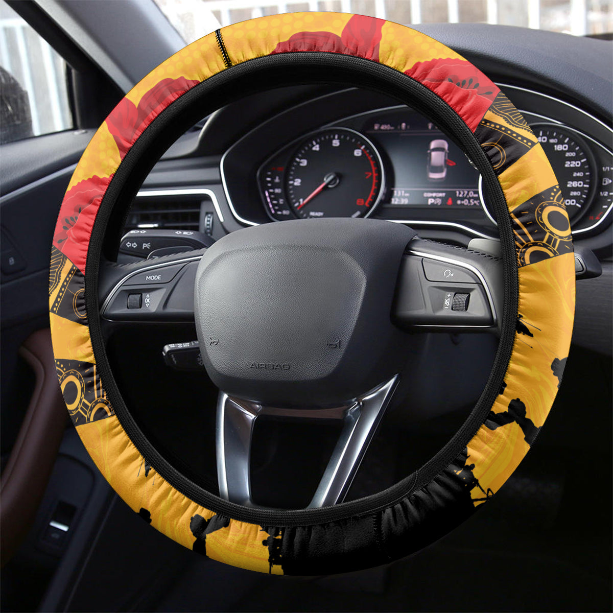 Australia Matildas Soccer ANZAC Custom Steering Wheel Cover Gallipoli Soldier With Aboriginal Dots Art