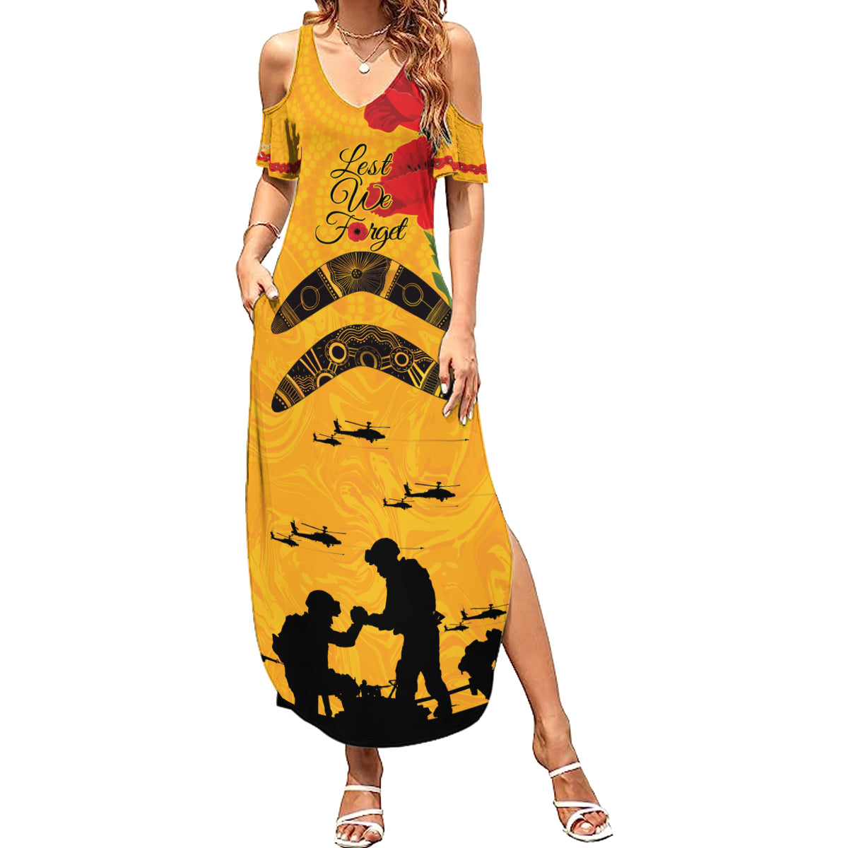 Australia Matildas Soccer ANZAC Custom Summer Maxi Dress Gallipoli Soldier With Aboriginal Dots Art