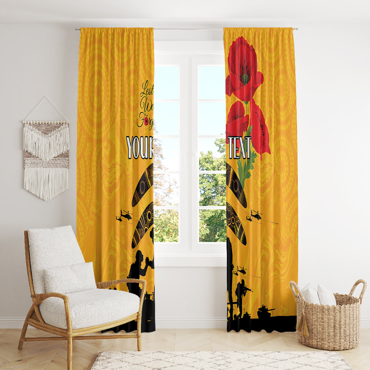 Australia Matildas Soccer ANZAC Custom Window Curtain Gallipoli Soldier With Aboriginal Dots Art
