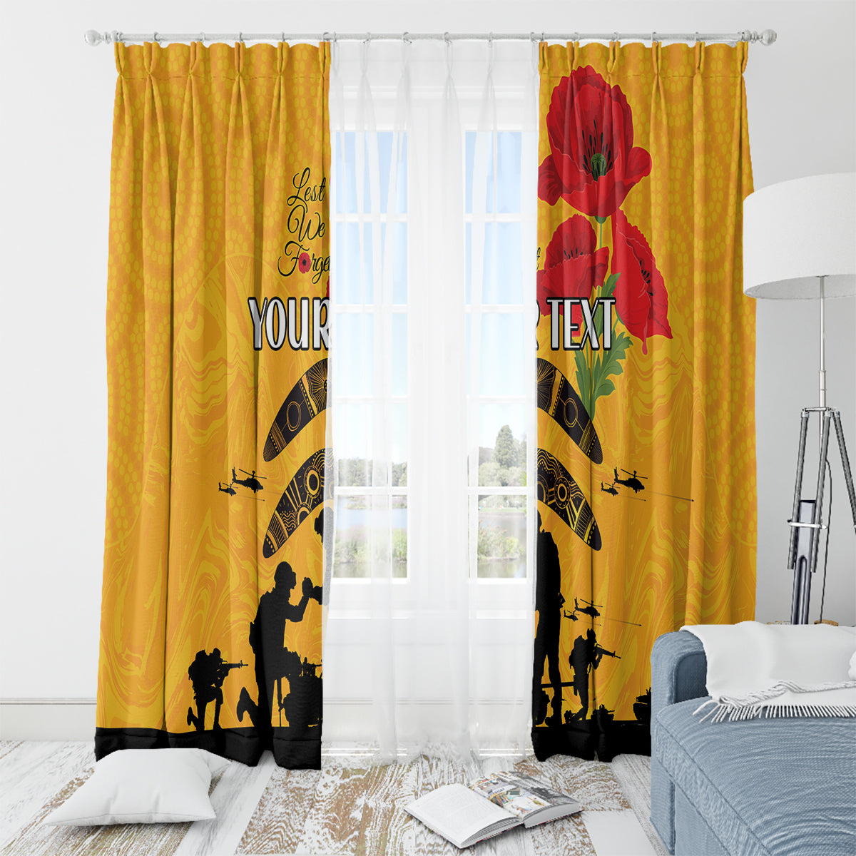 Australia Matildas Soccer ANZAC Custom Window Curtain Gallipoli Soldier With Aboriginal Dots Art