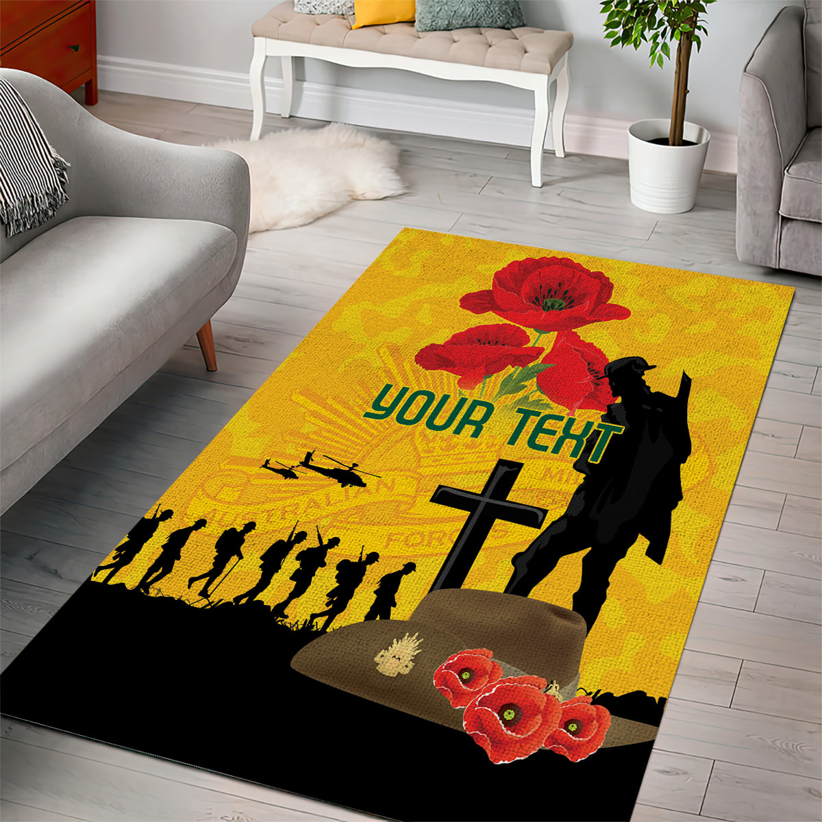 Australia Socceroos Soccer ANZAC Custom Area Rug Gallipoli Soldier With Camouflage Art - Vibe Hoodie Shop