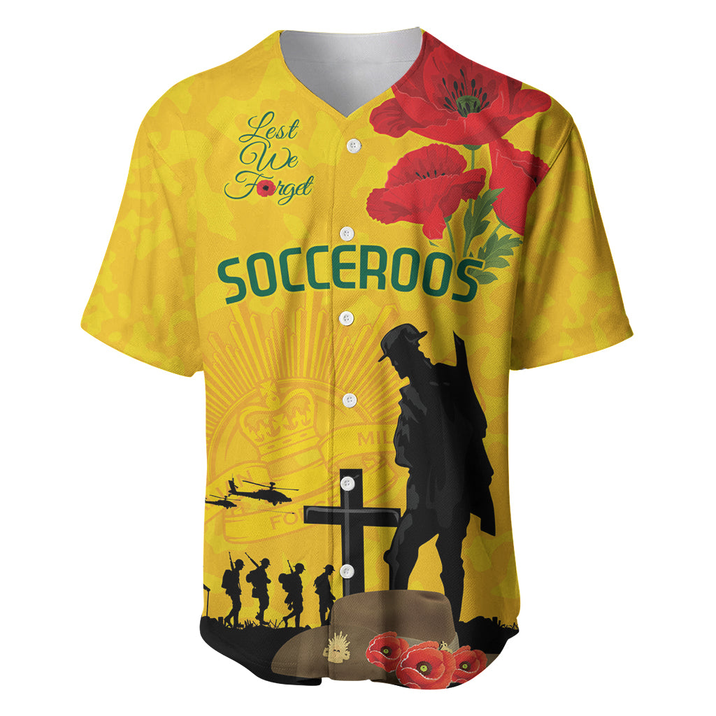 Australia Socceroos Soccer ANZAC Custom Baseball Jersey Gallipoli Soldier With Camouflage Art - Vibe Hoodie Shop