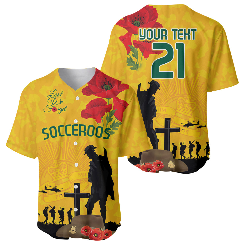 Australia Socceroos Soccer ANZAC Custom Baseball Jersey Gallipoli Soldier With Camouflage Art - Vibe Hoodie Shop