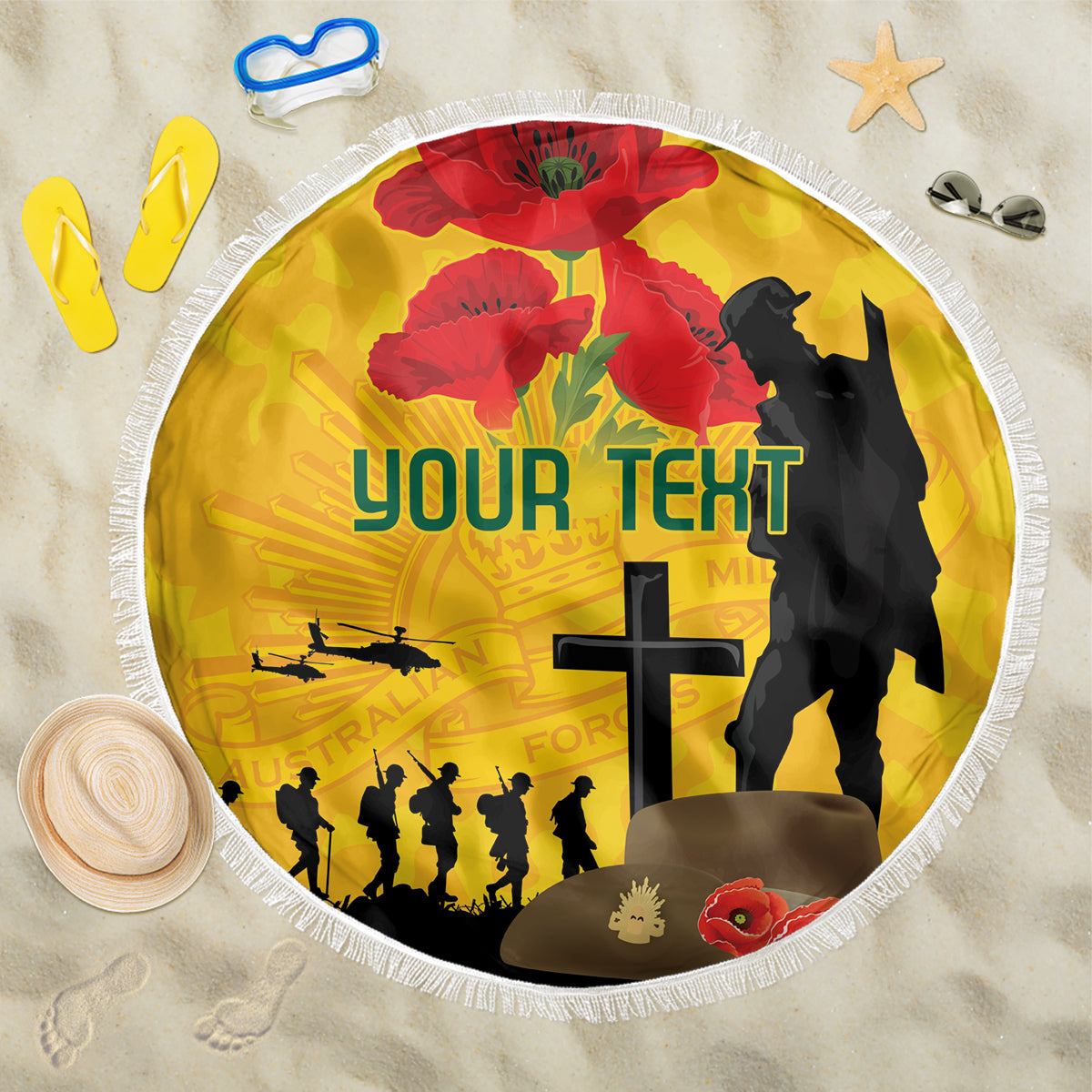 Australia Socceroos Soccer ANZAC Custom Beach Blanket Gallipoli Soldier With Camouflage Art