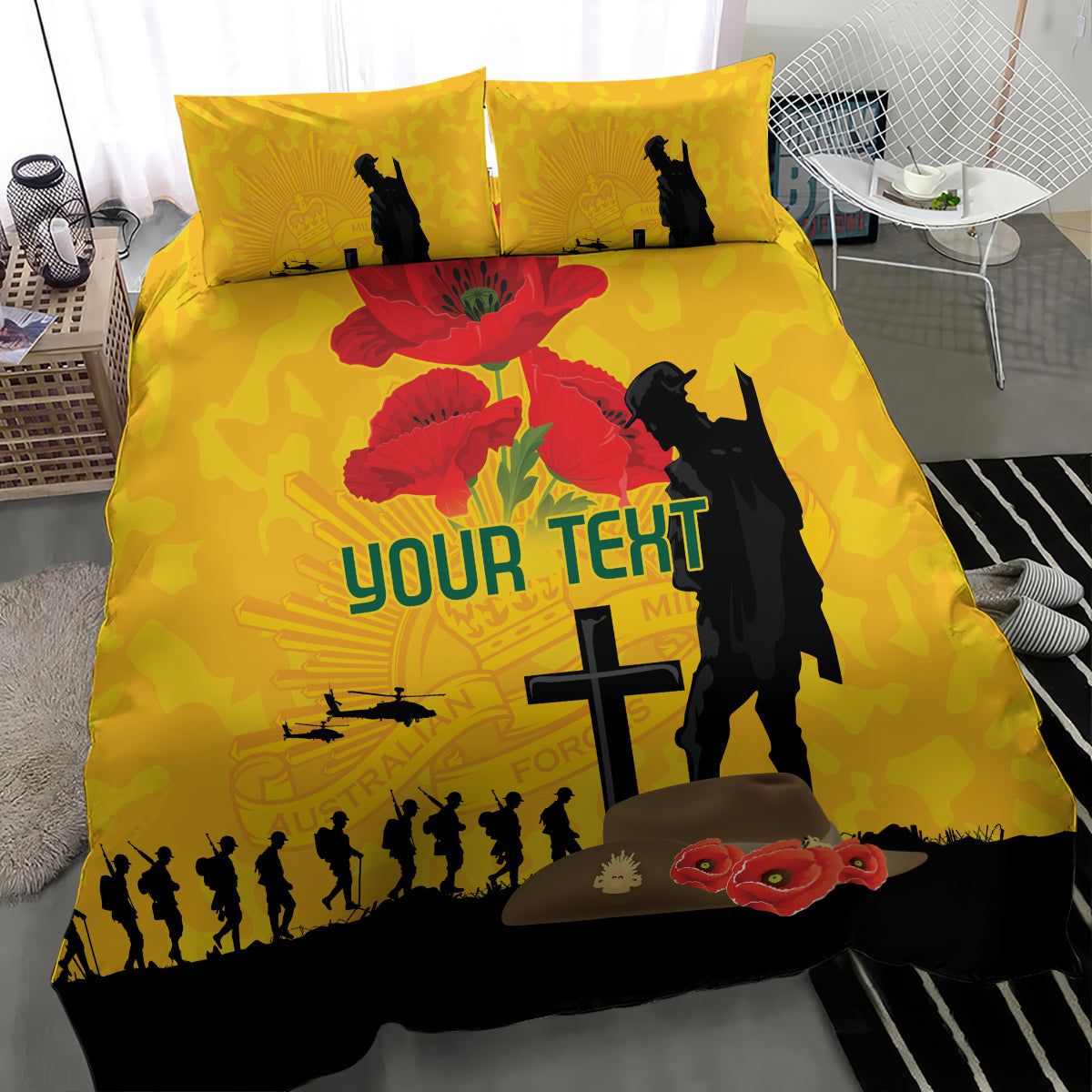 Australia Socceroos Soccer ANZAC Custom Bedding Set Gallipoli Soldier With Camouflage Art - Vibe Hoodie Shop
