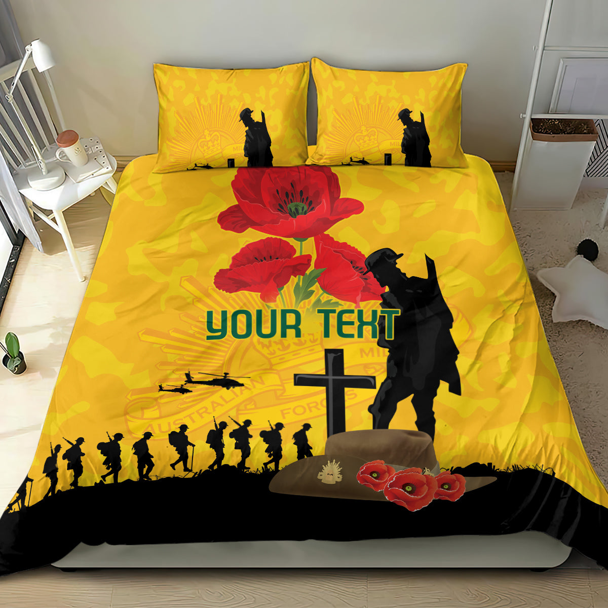 Australia Socceroos Soccer ANZAC Custom Bedding Set Gallipoli Soldier With Camouflage Art - Vibe Hoodie Shop