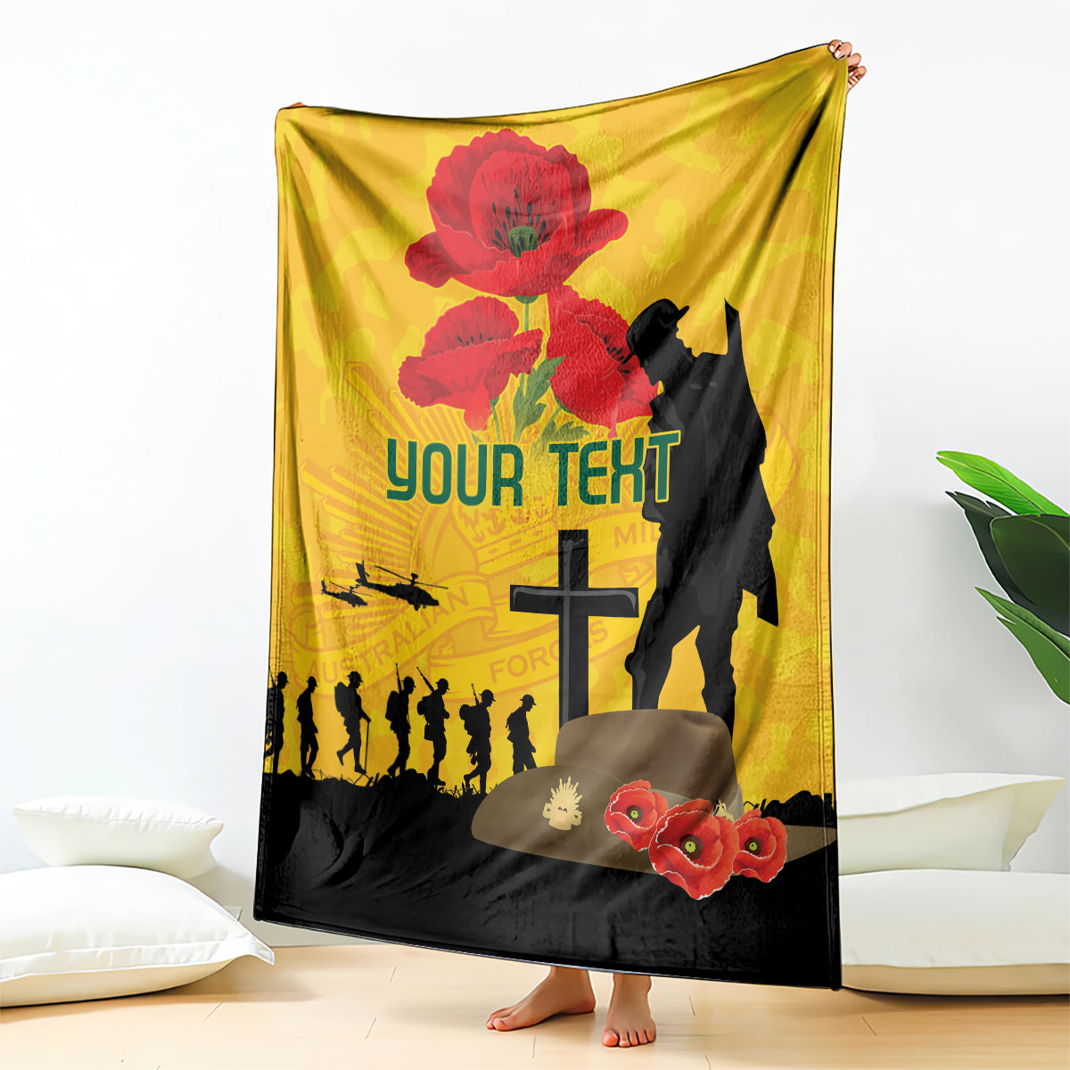 Australia Socceroos Soccer ANZAC Custom Blanket Gallipoli Soldier With Camouflage Art - Vibe Hoodie Shop