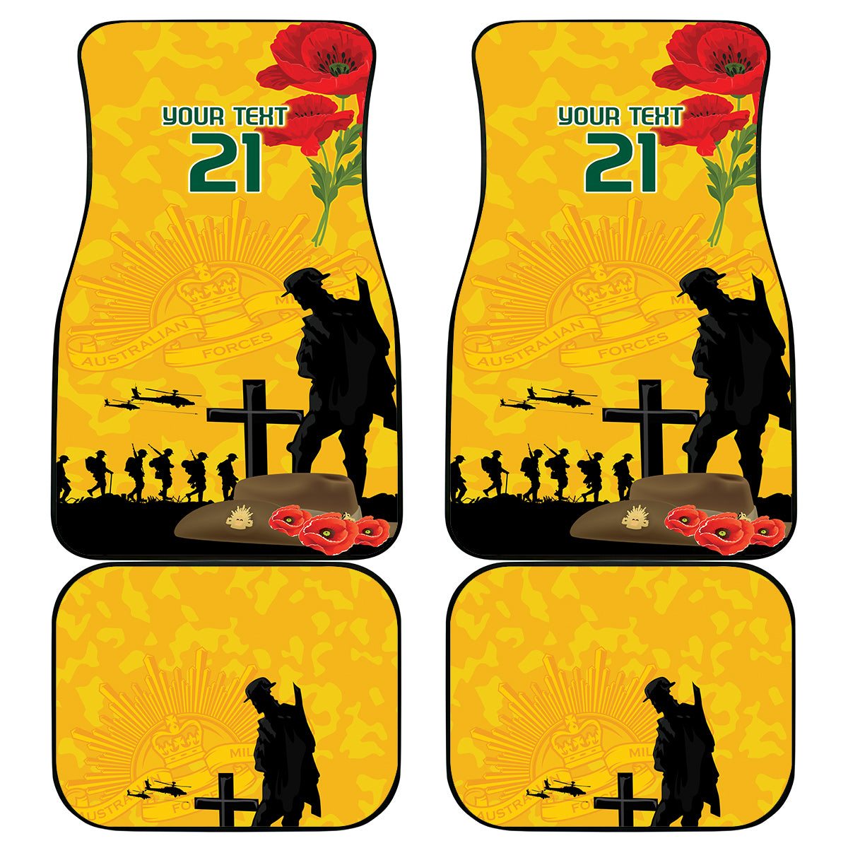 Australia Socceroos Soccer ANZAC Custom Car Mats Gallipoli Soldier With Camouflage Art