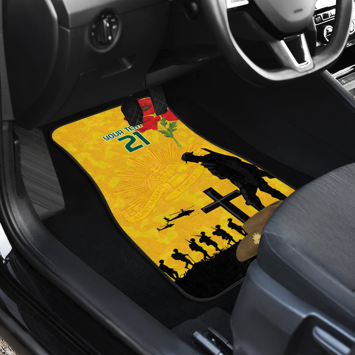 Australia Socceroos Soccer ANZAC Custom Car Mats Gallipoli Soldier With Camouflage Art