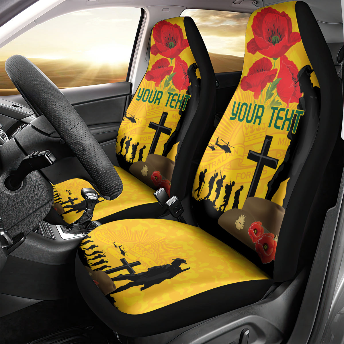 Australia Socceroos Soccer ANZAC Custom Car Seat Cover Gallipoli Soldier With Camouflage Art - Vibe Hoodie Shop
