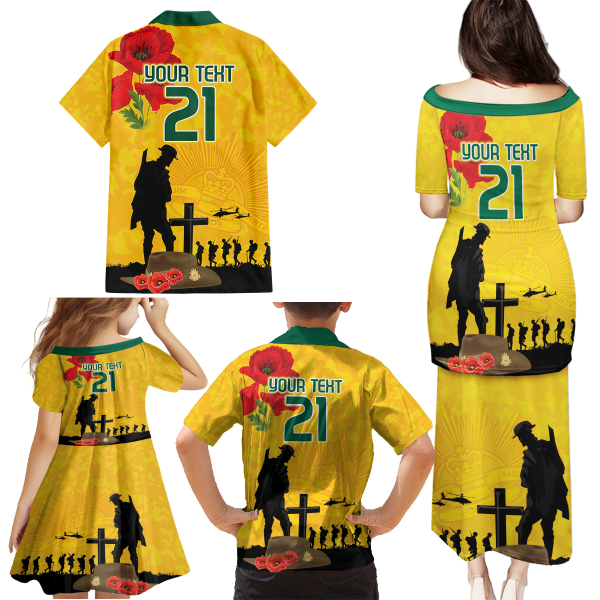 Australia Socceroos Soccer ANZAC Custom Family Matching Puletasi and Hawaiian Shirt Gallipoli Soldier With Camouflage Art