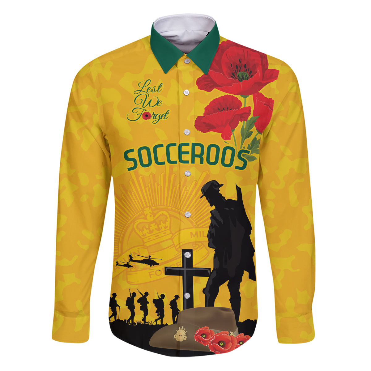 Australia Socceroos Soccer ANZAC Custom Family Matching Puletasi and Hawaiian Shirt Gallipoli Soldier With Camouflage Art
