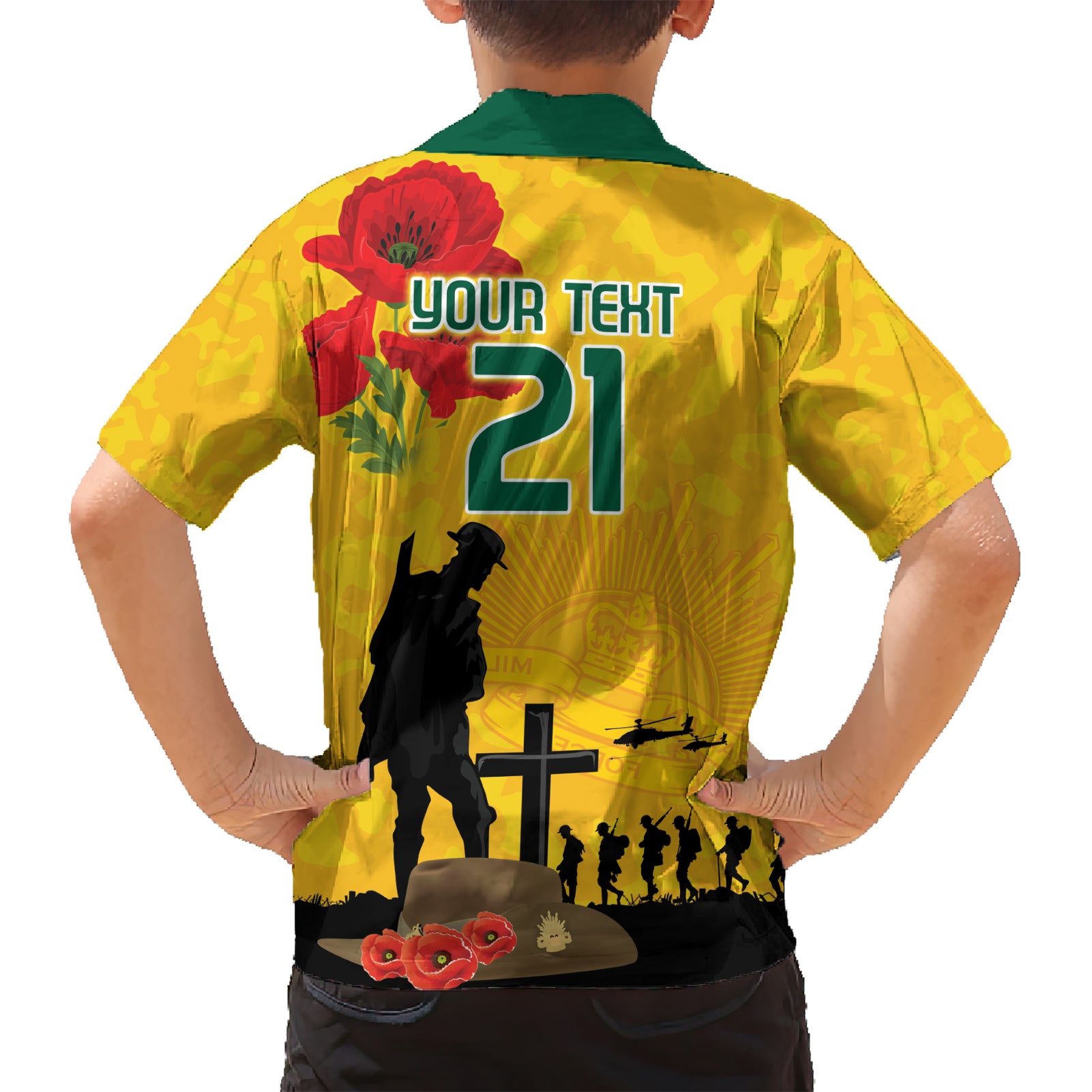 Australia Socceroos Soccer ANZAC Custom Family Matching Short Sleeve Bodycon Dress and Hawaiian Shirt Gallipoli Soldier With Camouflage Art