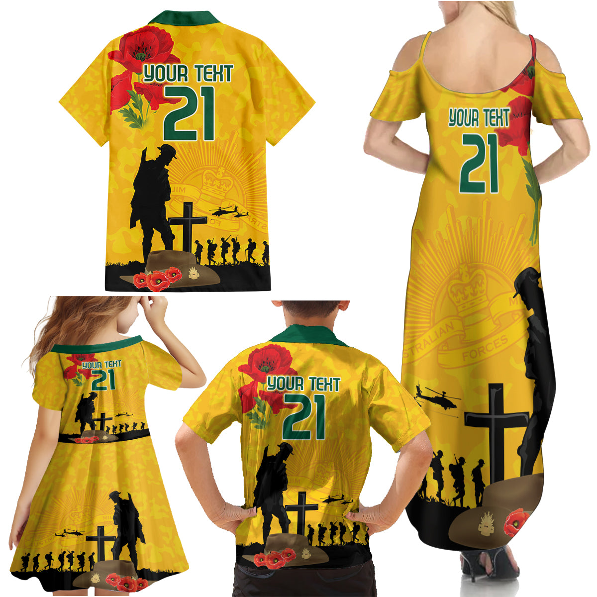 Australia Socceroos Soccer ANZAC Custom Family Matching Summer Maxi Dress and Hawaiian Shirt Gallipoli Soldier With Camouflage Art