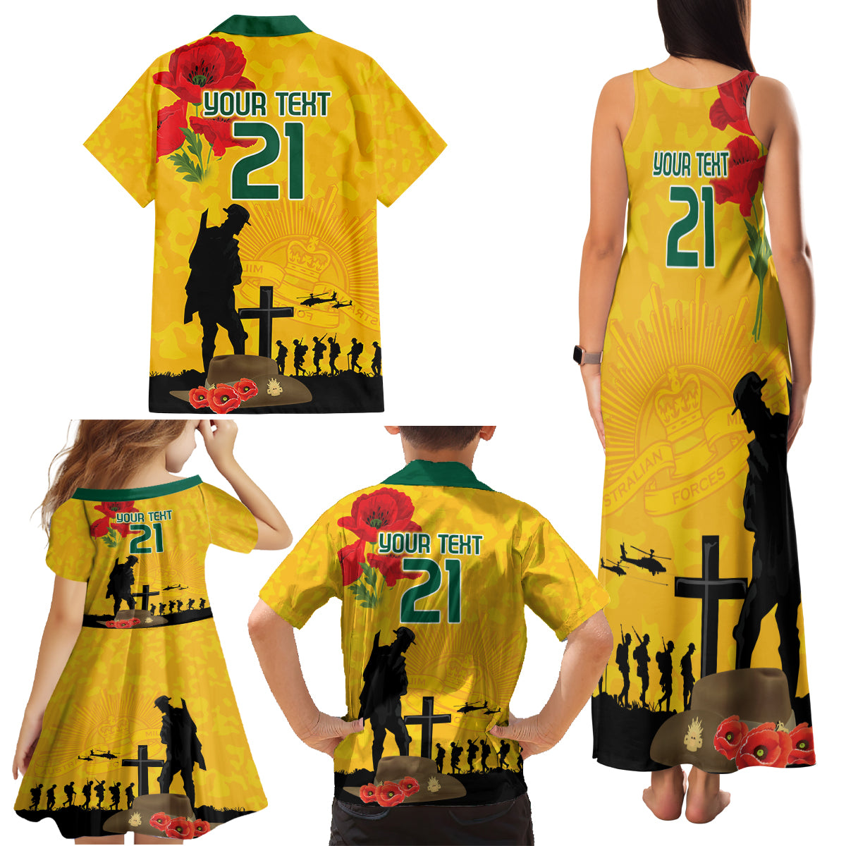 Australia Socceroos Soccer ANZAC Custom Family Matching Tank Maxi Dress and Hawaiian Shirt Gallipoli Soldier With Camouflage Art