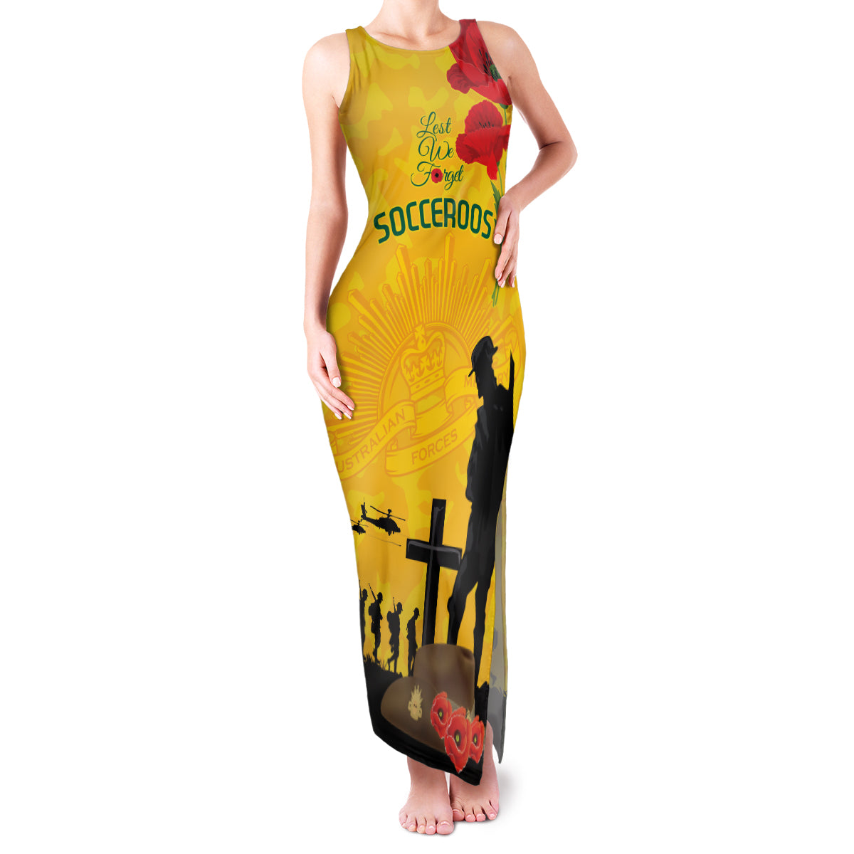 Australia Socceroos Soccer ANZAC Custom Family Matching Tank Maxi Dress and Hawaiian Shirt Gallipoli Soldier With Camouflage Art