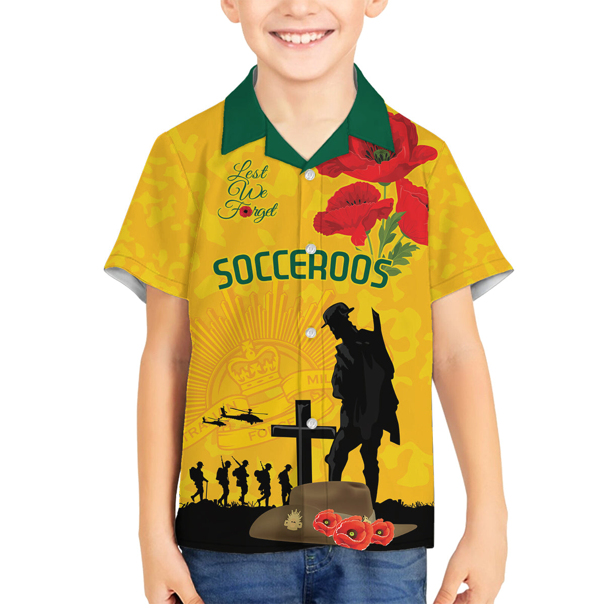Australia Socceroos Soccer ANZAC Custom Family Matching Tank Maxi Dress and Hawaiian Shirt Gallipoli Soldier With Camouflage Art