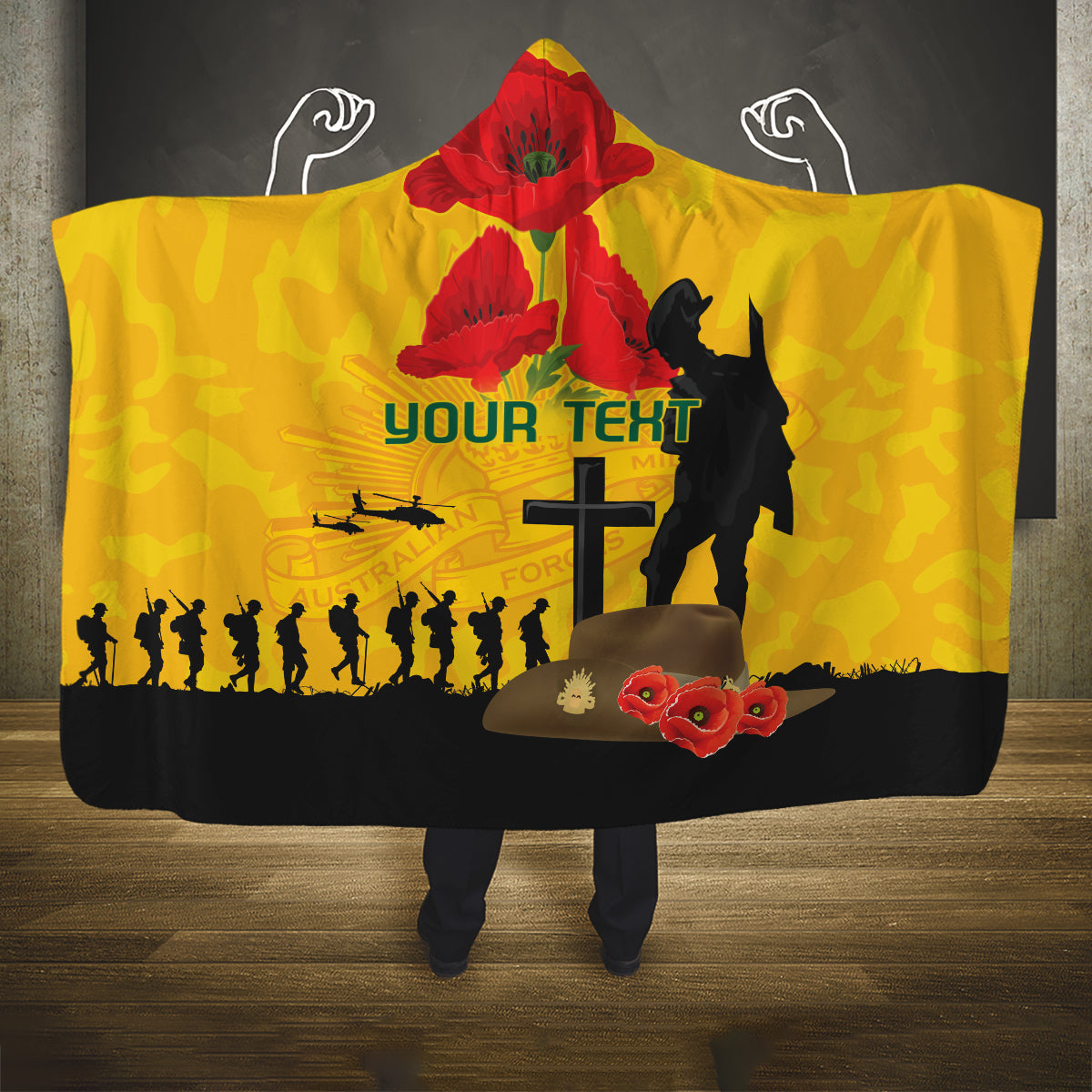 Australia Socceroos Soccer ANZAC Custom Hooded Blanket Gallipoli Soldier With Camouflage Art