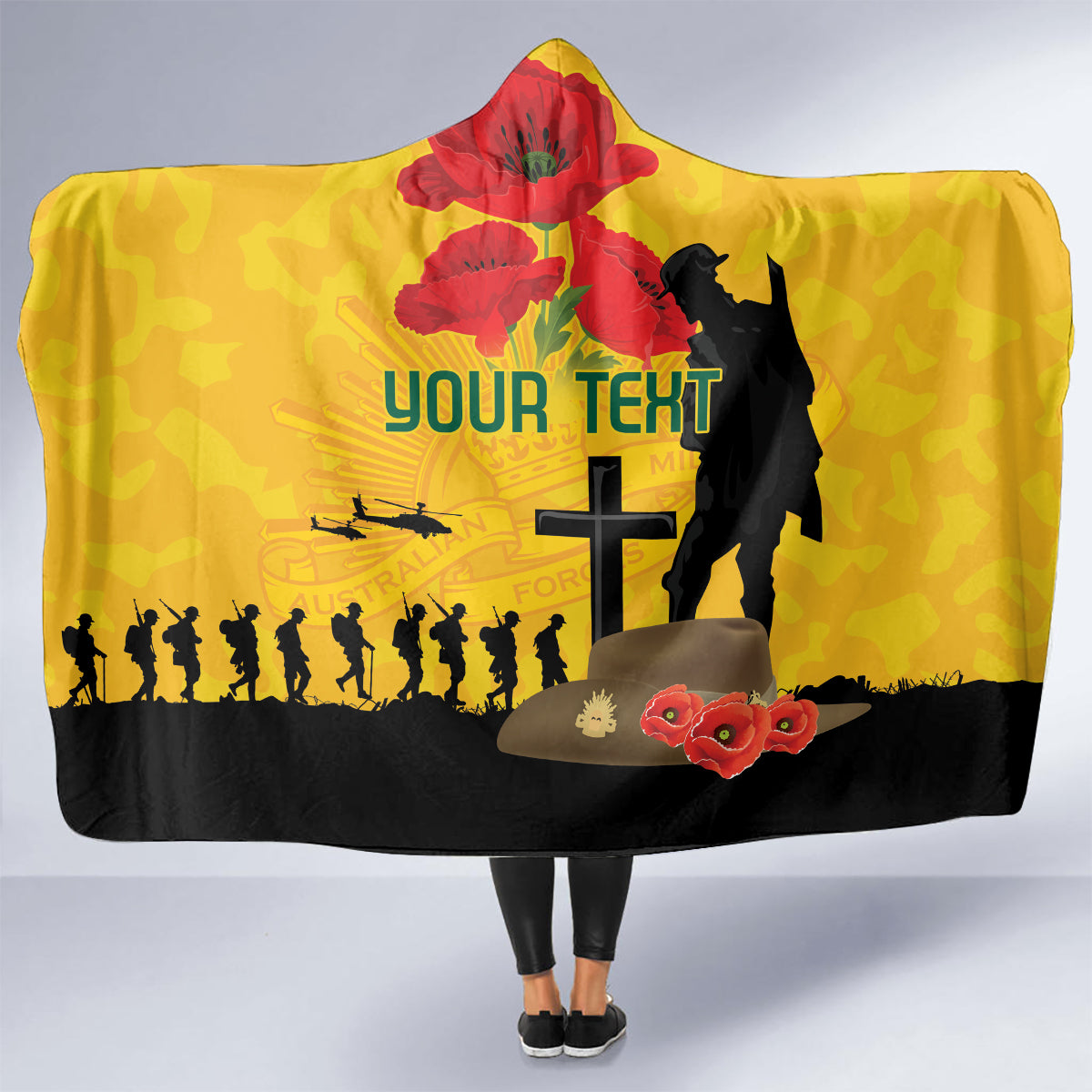 Australia Socceroos Soccer ANZAC Custom Hooded Blanket Gallipoli Soldier With Camouflage Art