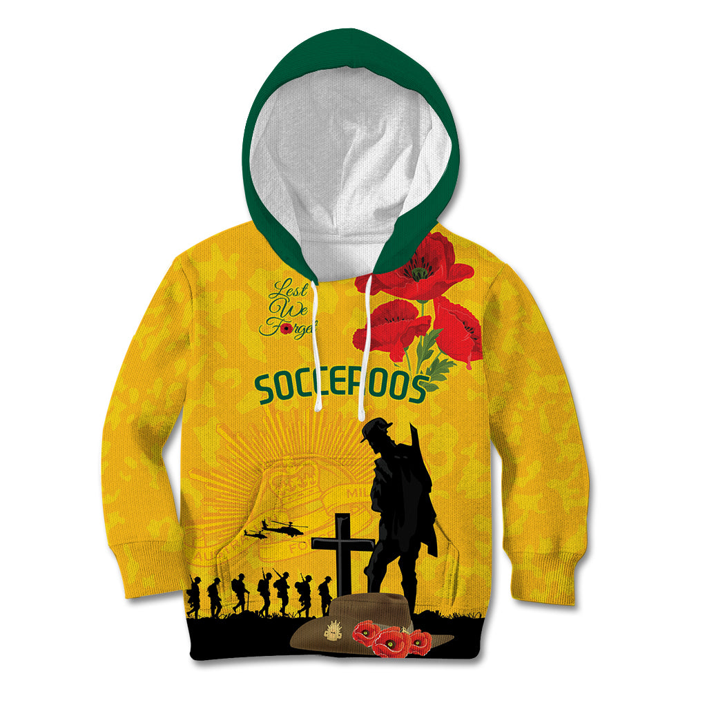 Australia Socceroos Soccer ANZAC Custom Kid Hoodie Gallipoli Soldier With Camouflage Art - Vibe Hoodie Shop