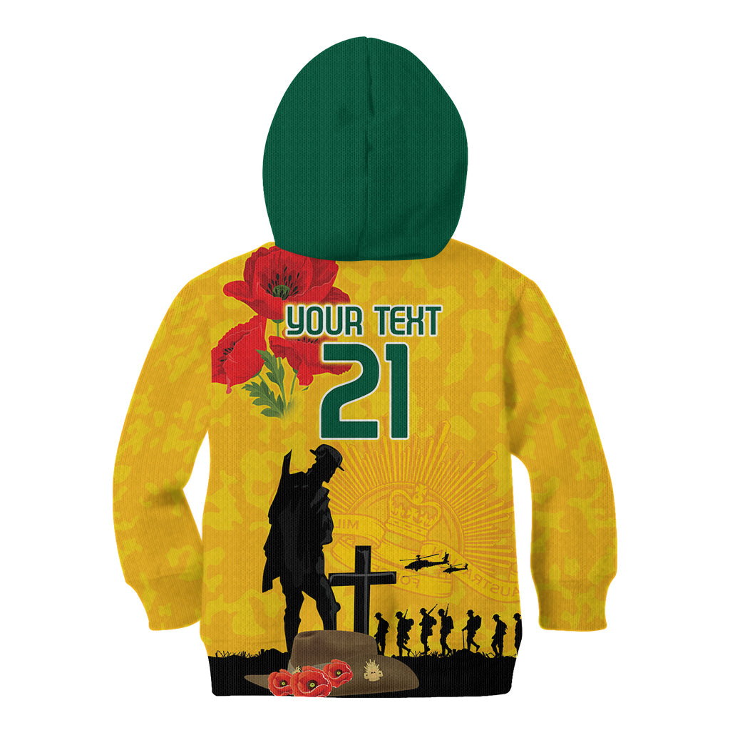 Australia Socceroos Soccer ANZAC Custom Kid Hoodie Gallipoli Soldier With Camouflage Art - Vibe Hoodie Shop