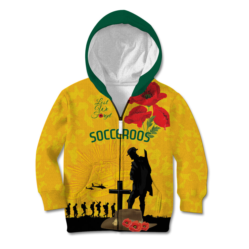 Australia Socceroos Soccer ANZAC Custom Kid Hoodie Gallipoli Soldier With Camouflage Art - Vibe Hoodie Shop