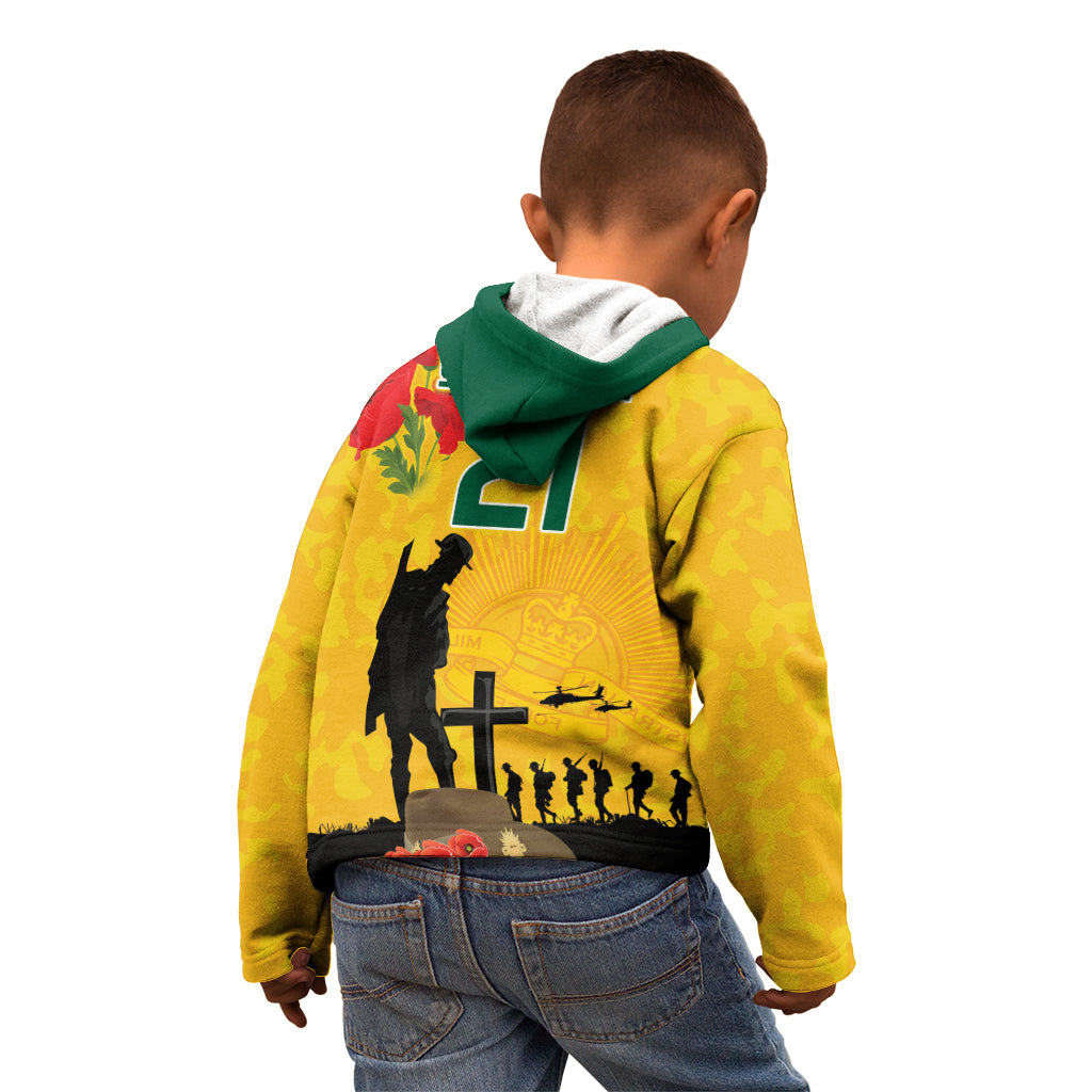 Australia Socceroos Soccer ANZAC Custom Kid Hoodie Gallipoli Soldier With Camouflage Art - Vibe Hoodie Shop