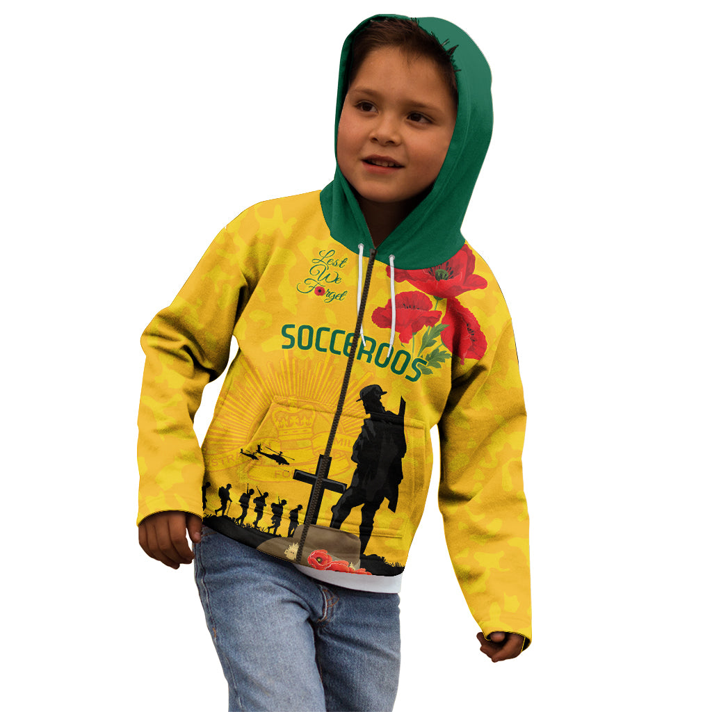 Australia Socceroos Soccer ANZAC Custom Kid Hoodie Gallipoli Soldier With Camouflage Art - Vibe Hoodie Shop
