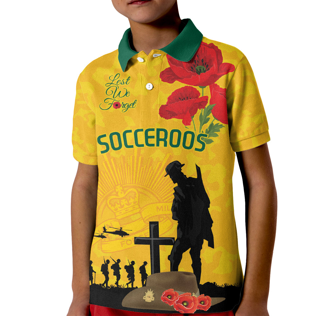 Australia Socceroos Soccer ANZAC Custom Kid Polo Shirt Gallipoli Soldier With Camouflage Art - Vibe Hoodie Shop
