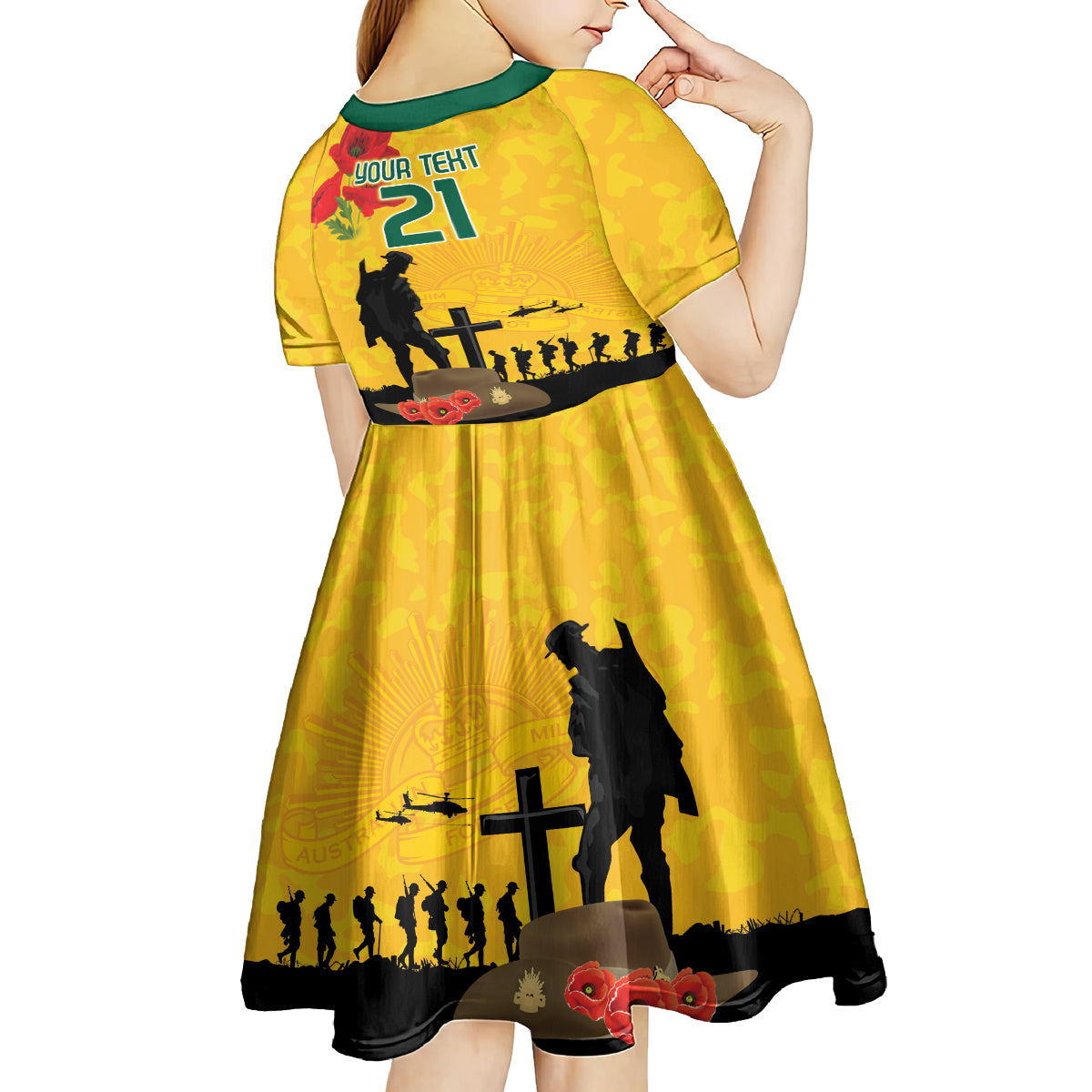 Australia Socceroos Soccer ANZAC Custom Kid Short Sleeve Dress Gallipoli Soldier With Camouflage Art - Vibe Hoodie Shop