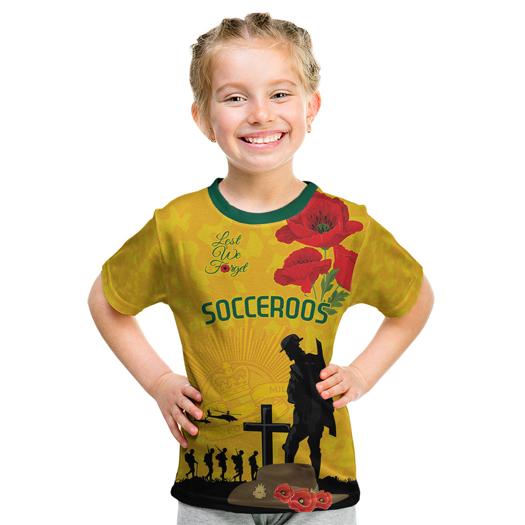 Australia Socceroos Soccer ANZAC Custom Kid T Shirt Gallipoli Soldier With Camouflage Art - Vibe Hoodie Shop