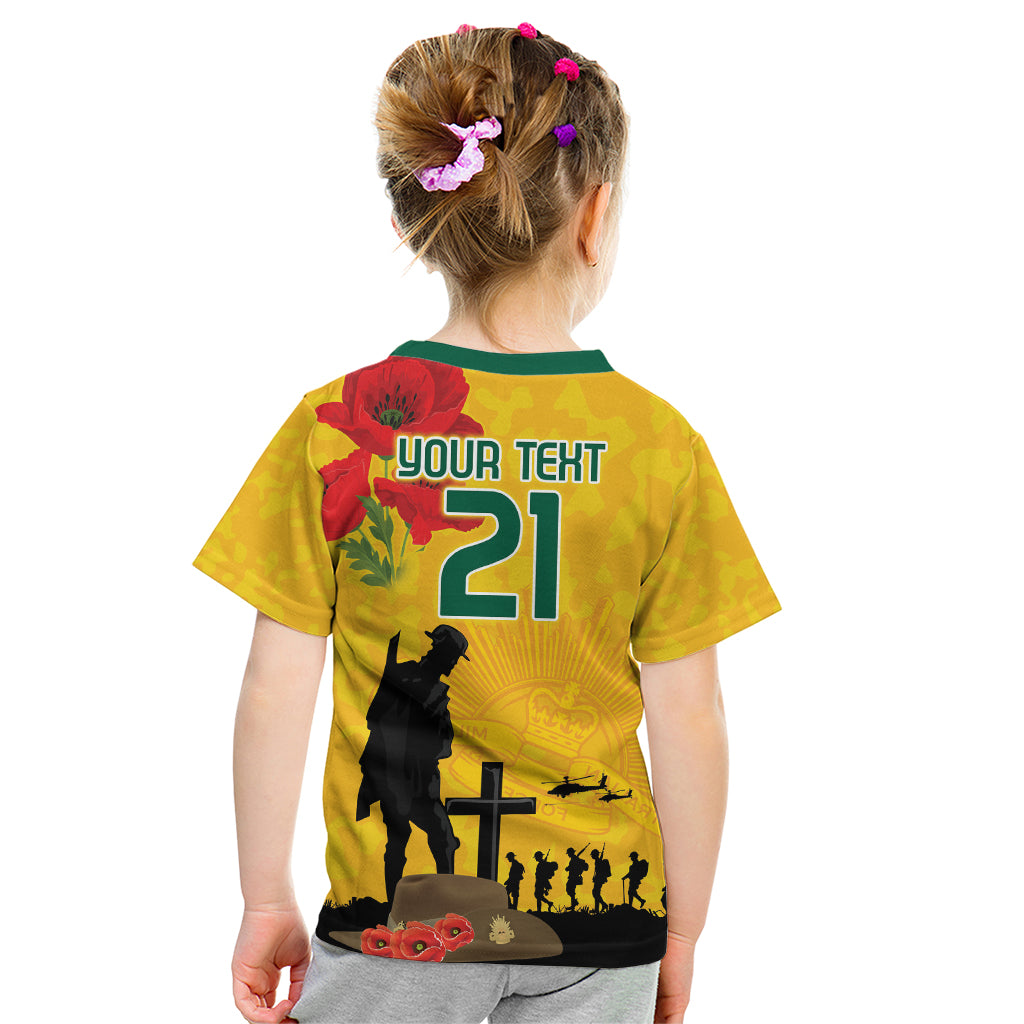 Australia Socceroos Soccer ANZAC Custom Kid T Shirt Gallipoli Soldier With Camouflage Art - Vibe Hoodie Shop