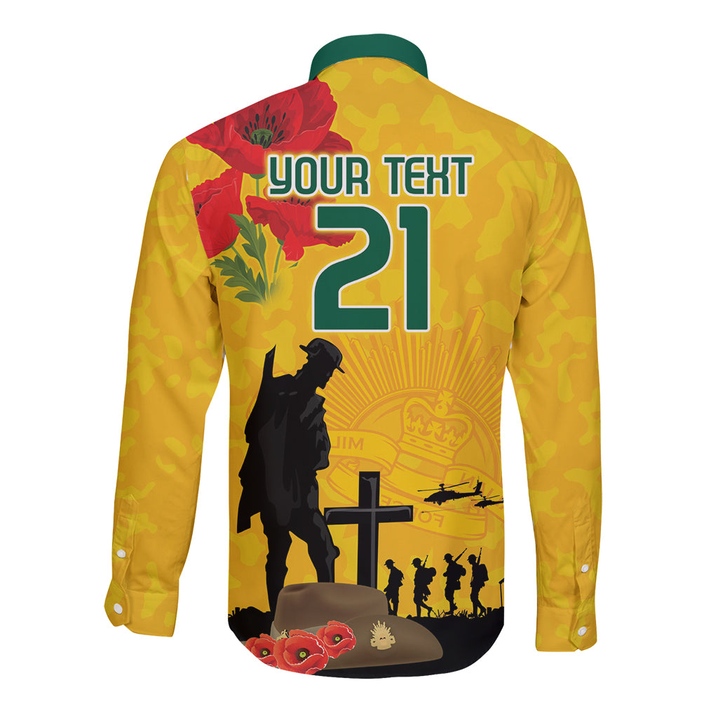 Australia Socceroos Soccer ANZAC Custom Long Sleeve Button Shirt Gallipoli Soldier With Camouflage Art - Vibe Hoodie Shop