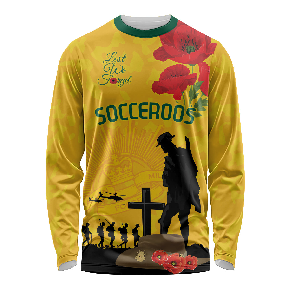Australia Socceroos Soccer ANZAC Custom Long Sleeve Shirt Gallipoli Soldier With Camouflage Art - Vibe Hoodie Shop