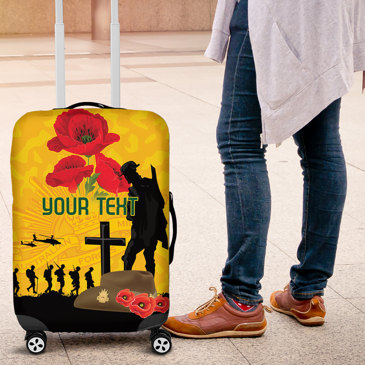 Australia Socceroos Soccer ANZAC Custom Luggage Cover Gallipoli Soldier With Camouflage Art - Vibe Hoodie Shop
