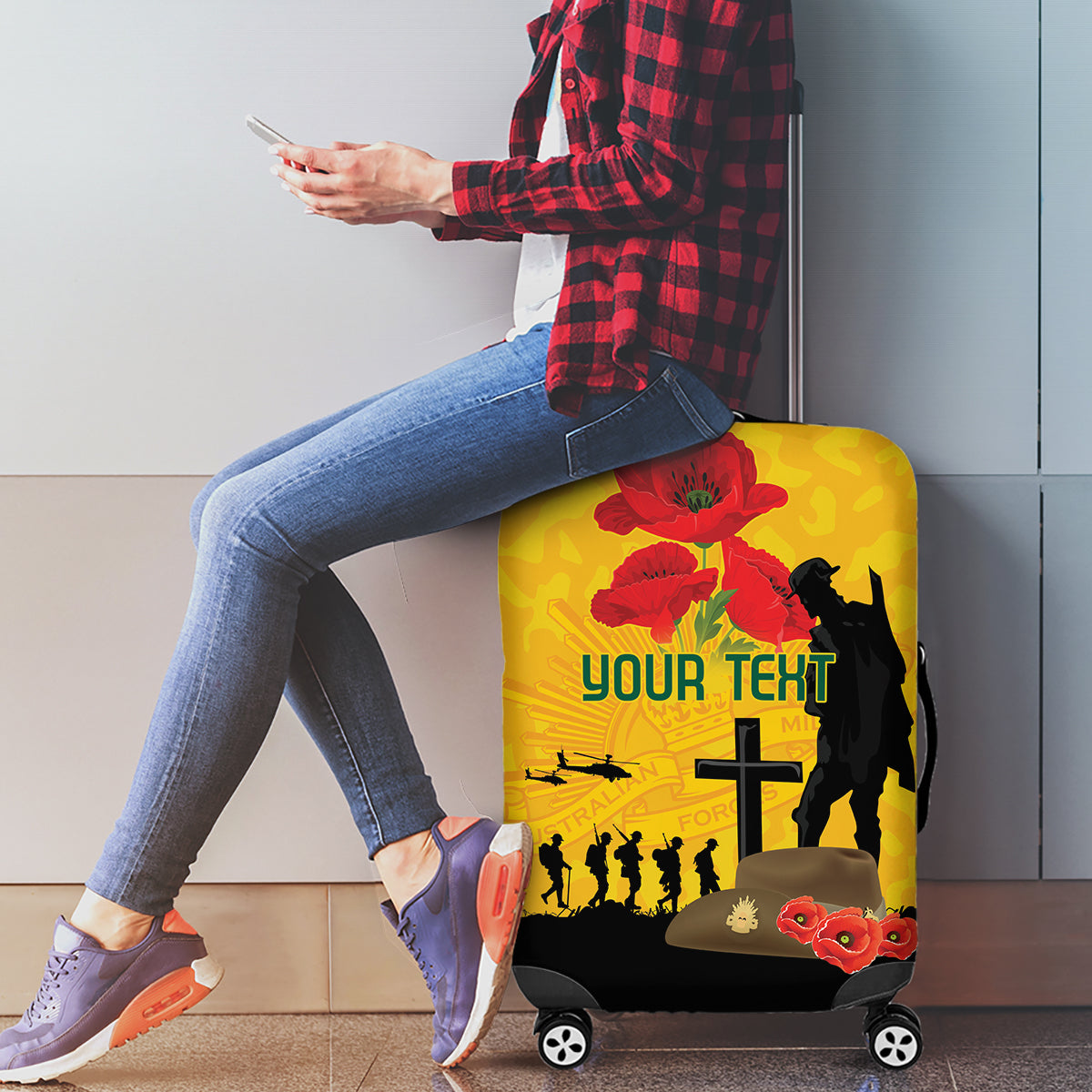 Australia Socceroos Soccer ANZAC Custom Luggage Cover Gallipoli Soldier With Camouflage Art - Vibe Hoodie Shop