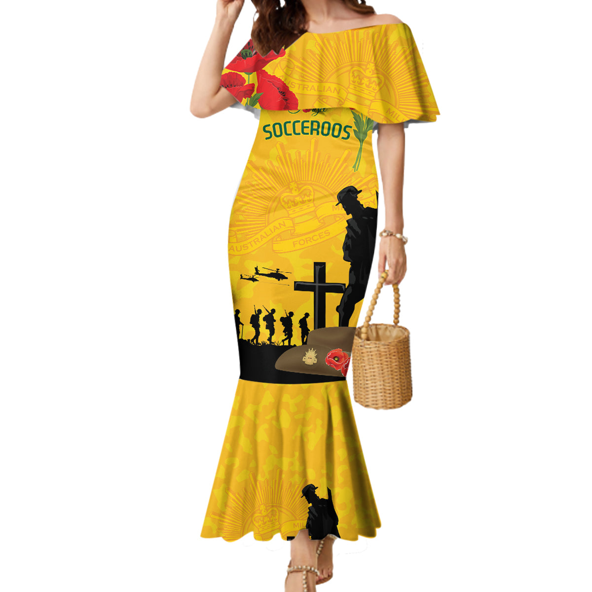 Australia Socceroos Soccer ANZAC Custom Mermaid Dress Gallipoli Soldier With Camouflage Art