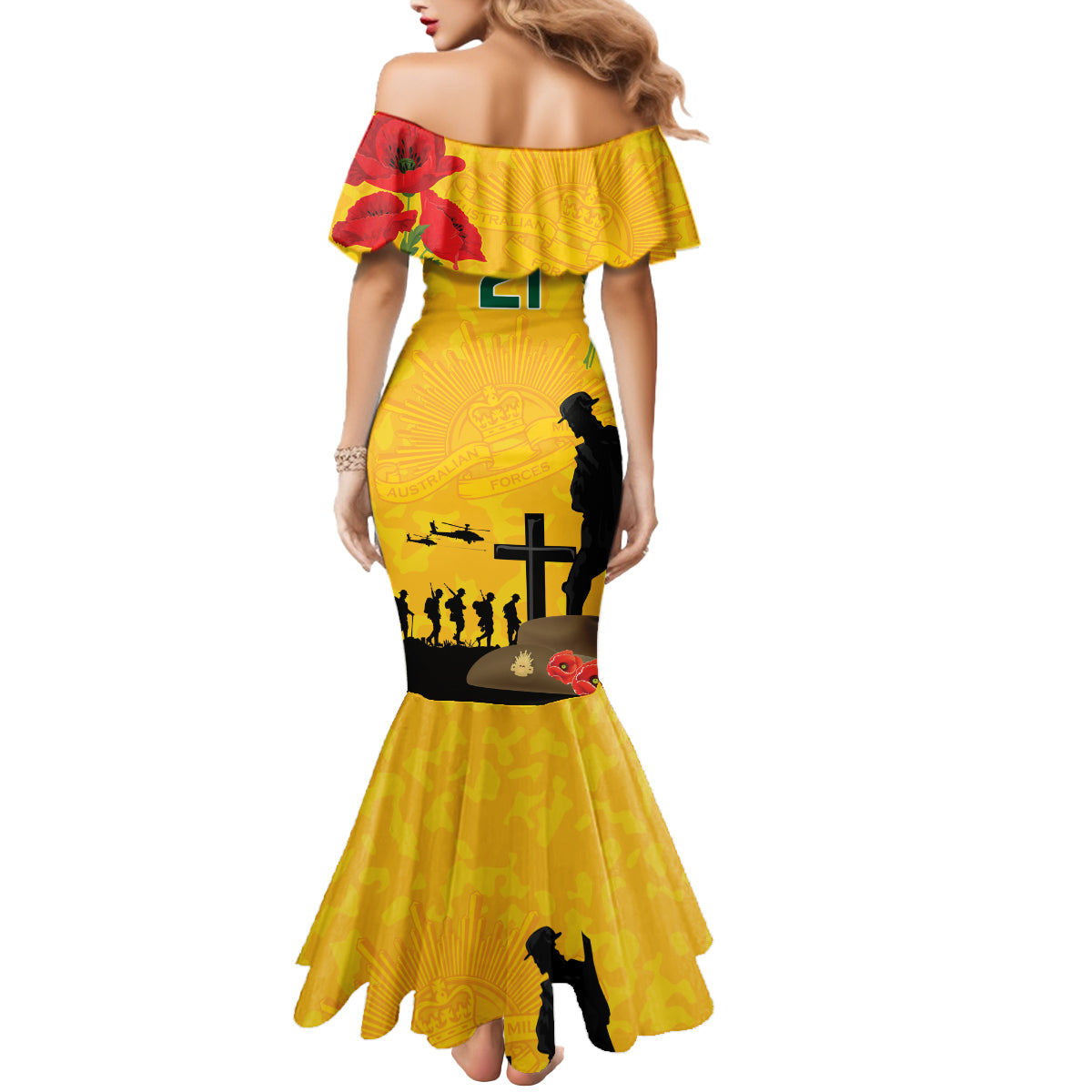 Australia Socceroos Soccer ANZAC Custom Mermaid Dress Gallipoli Soldier With Camouflage Art