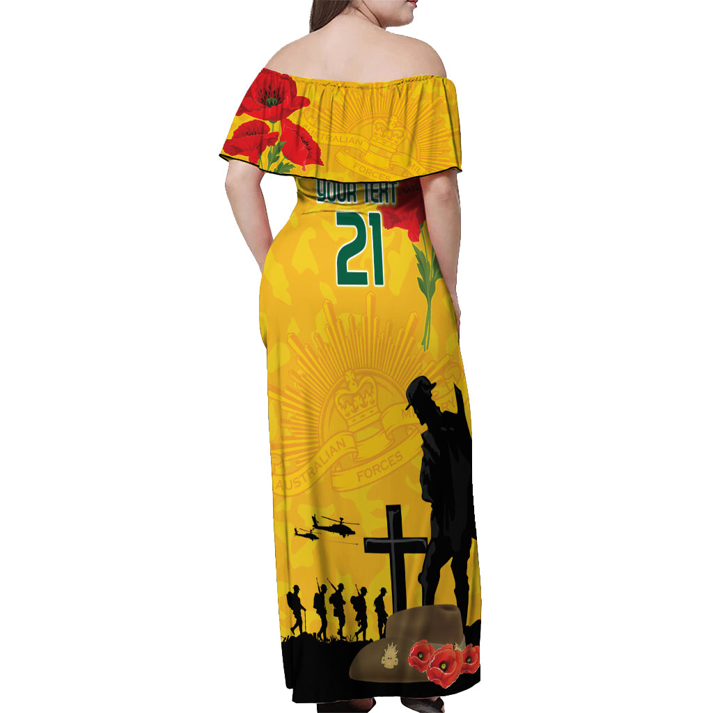 Australia Socceroos Soccer ANZAC Custom Off Shoulder Maxi Dress Gallipoli Soldier With Camouflage Art