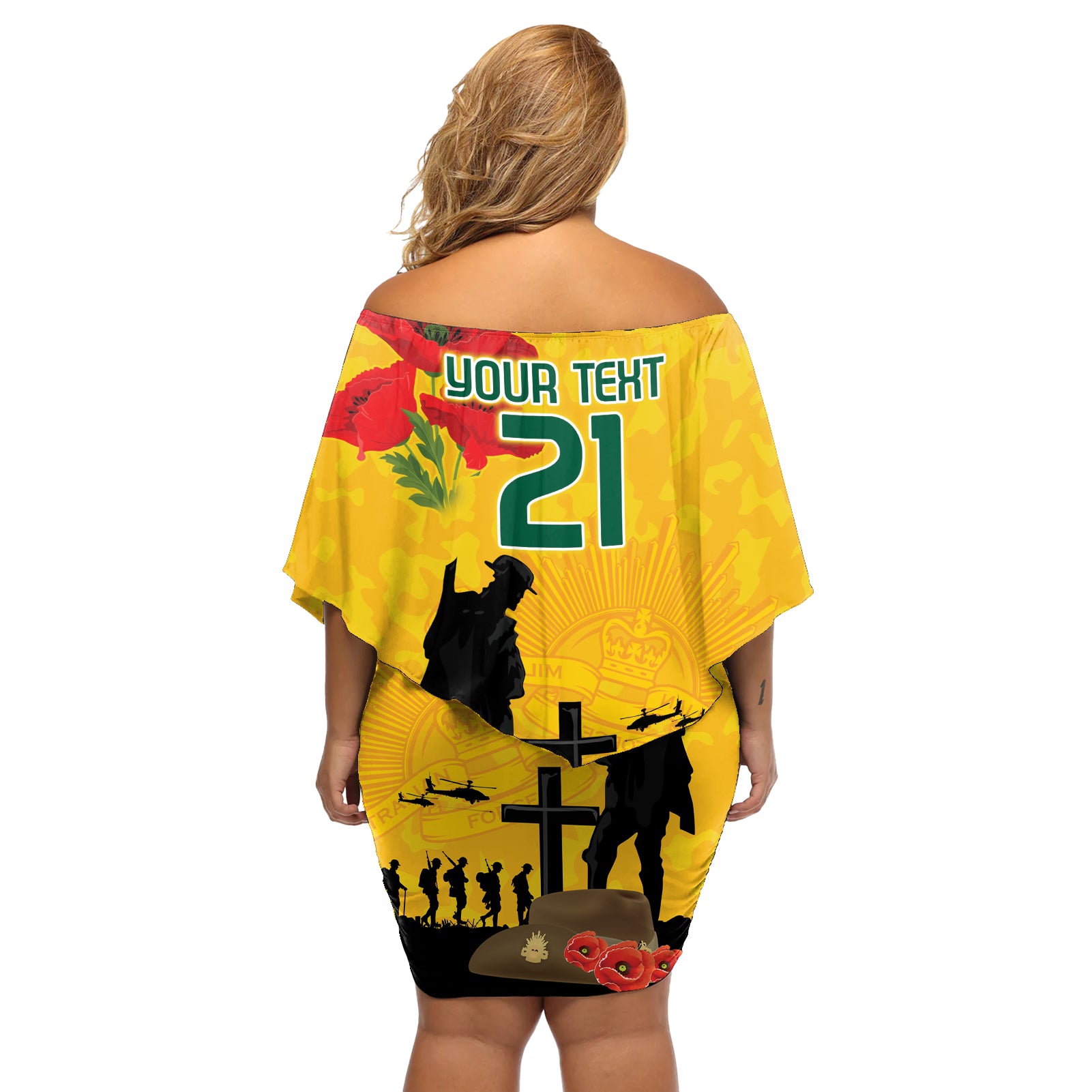 Australia Socceroos Soccer ANZAC Custom Off Shoulder Short Dress Gallipoli Soldier With Camouflage Art