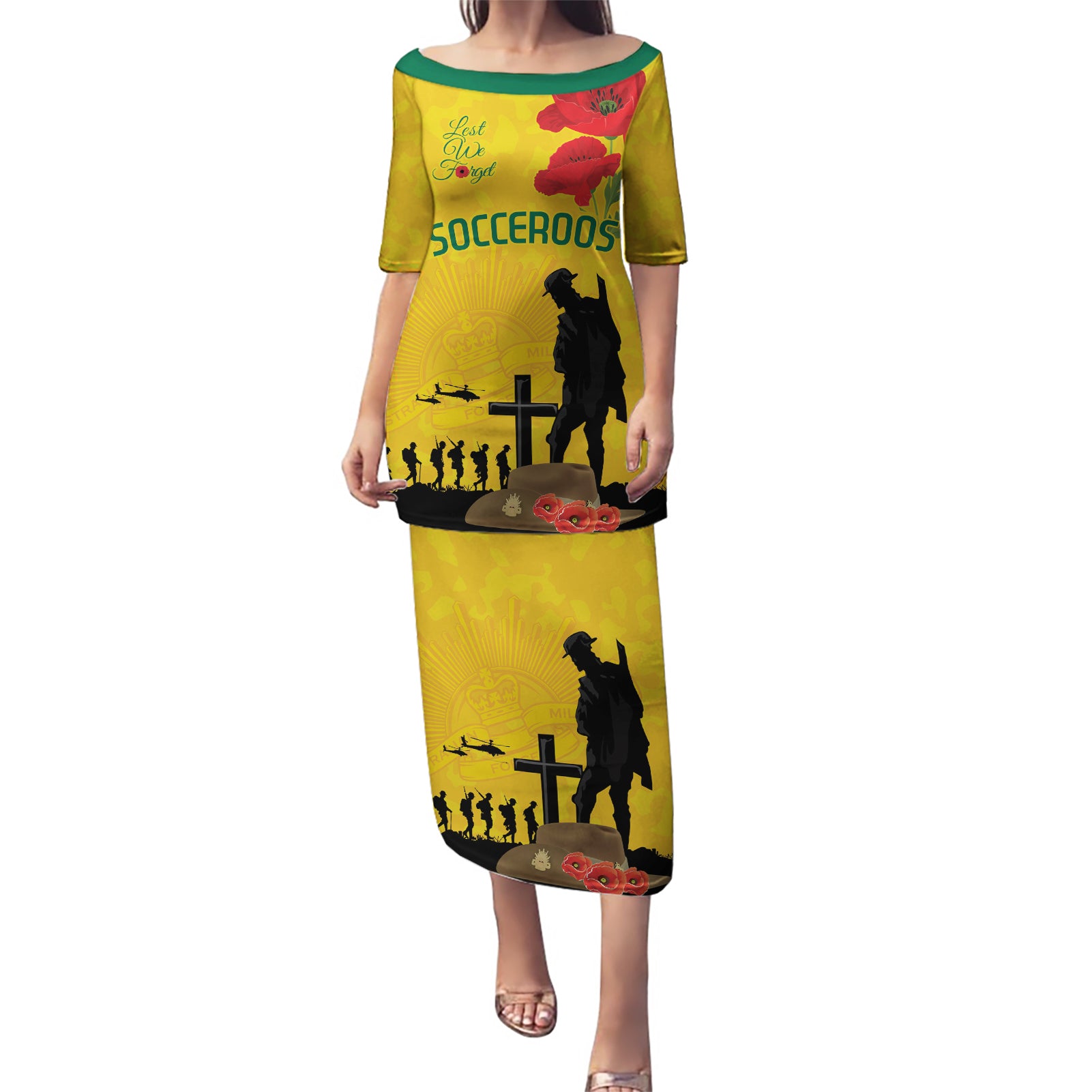 Australia Socceroos Soccer ANZAC Custom Puletasi Gallipoli Soldier With Camouflage Art