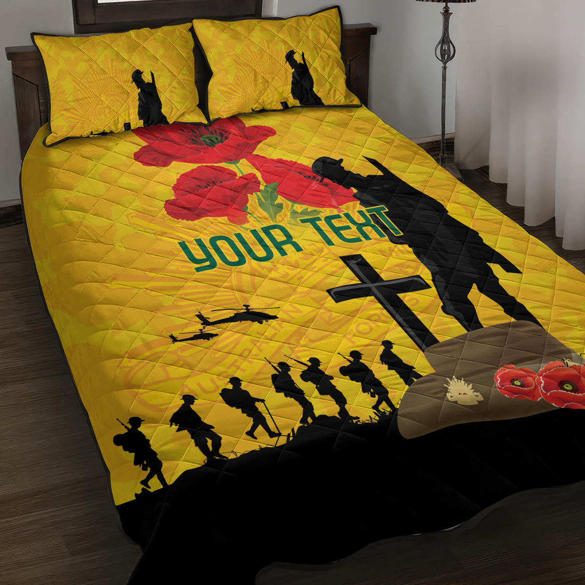Australia Socceroos Soccer ANZAC Custom Quilt Bed Set Gallipoli Soldier With Camouflage Art - Vibe Hoodie Shop