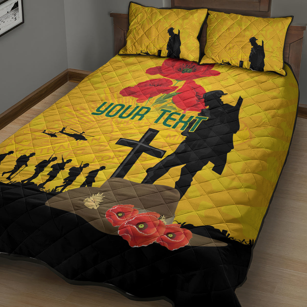 Australia Socceroos Soccer ANZAC Custom Quilt Bed Set Gallipoli Soldier With Camouflage Art - Vibe Hoodie Shop