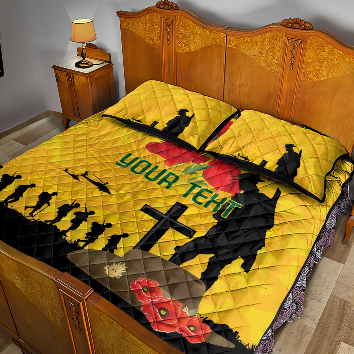 Australia Socceroos Soccer ANZAC Custom Quilt Bed Set Gallipoli Soldier With Camouflage Art - Vibe Hoodie Shop