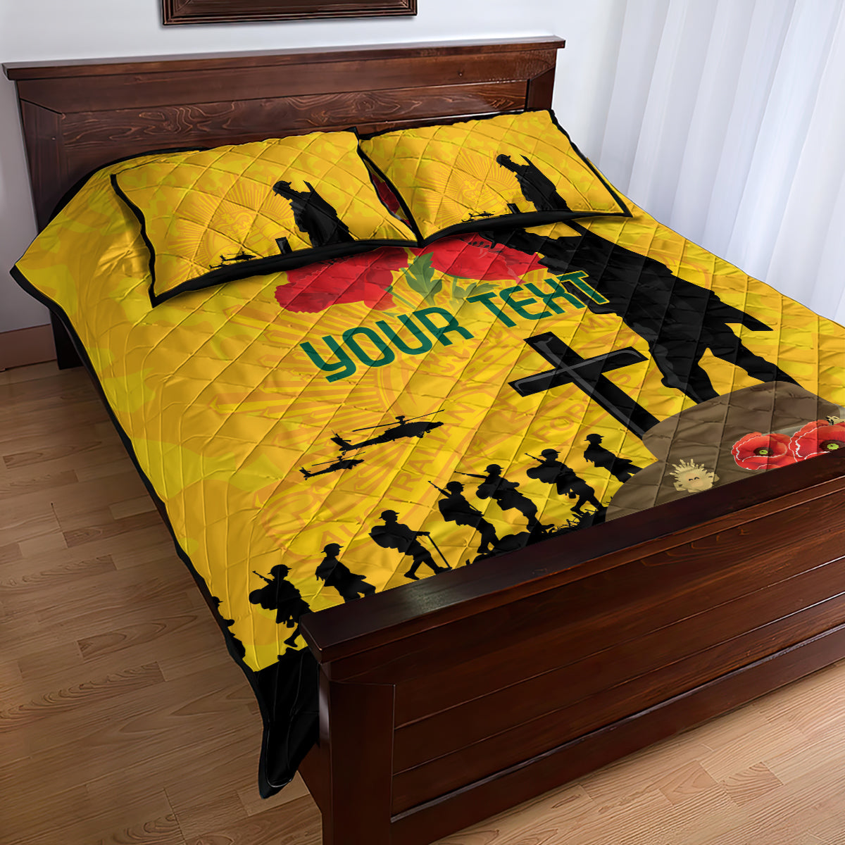 Australia Socceroos Soccer ANZAC Custom Quilt Bed Set Gallipoli Soldier With Camouflage Art - Vibe Hoodie Shop
