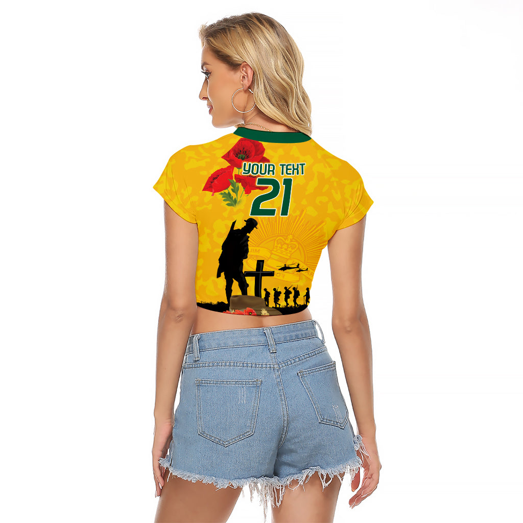 Australia Socceroos Soccer ANZAC Custom Raglan Cropped T Shirt Gallipoli Soldier With Camouflage Art - Vibe Hoodie Shop