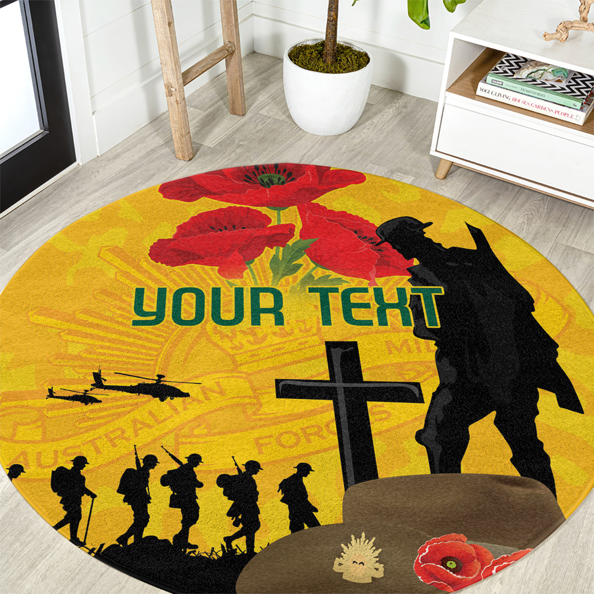 Australia Socceroos Soccer ANZAC Custom Round Carpet Gallipoli Soldier With Camouflage Art